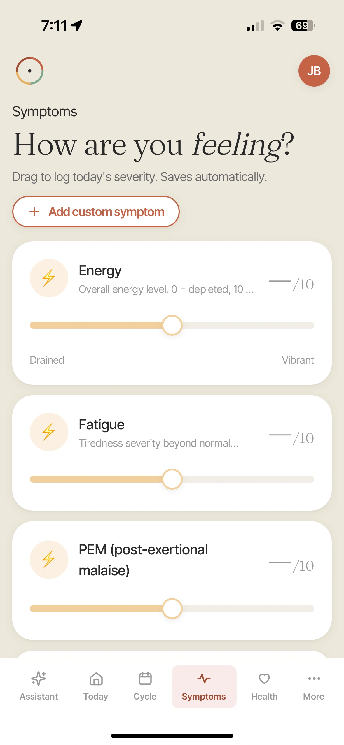 Symptom logging